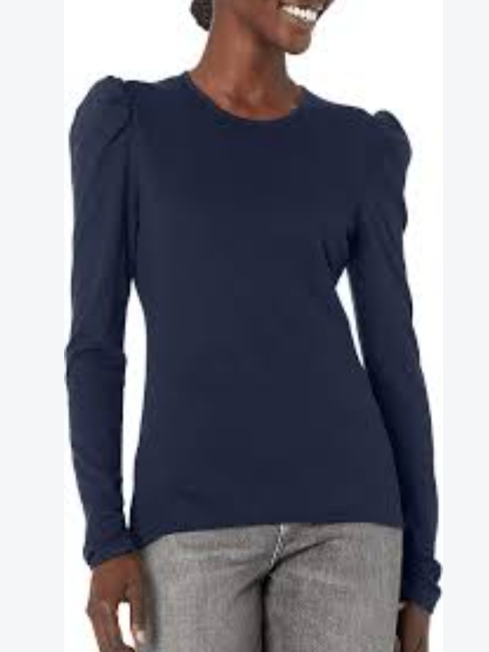 Rebecca Taylor Navy Long-Sleeve Puff Shoulder Top